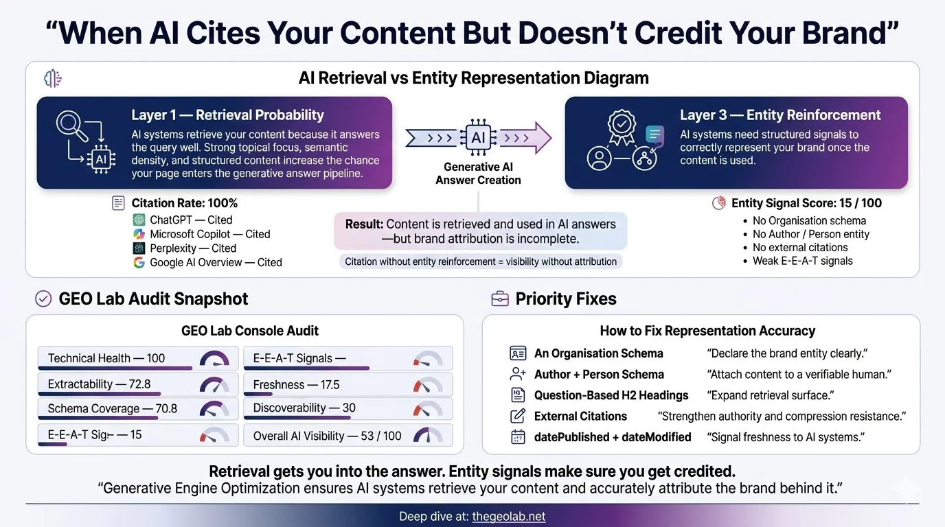 100% Citation Rate. 15/100 Entity Signals. What That Gap Actually Means.