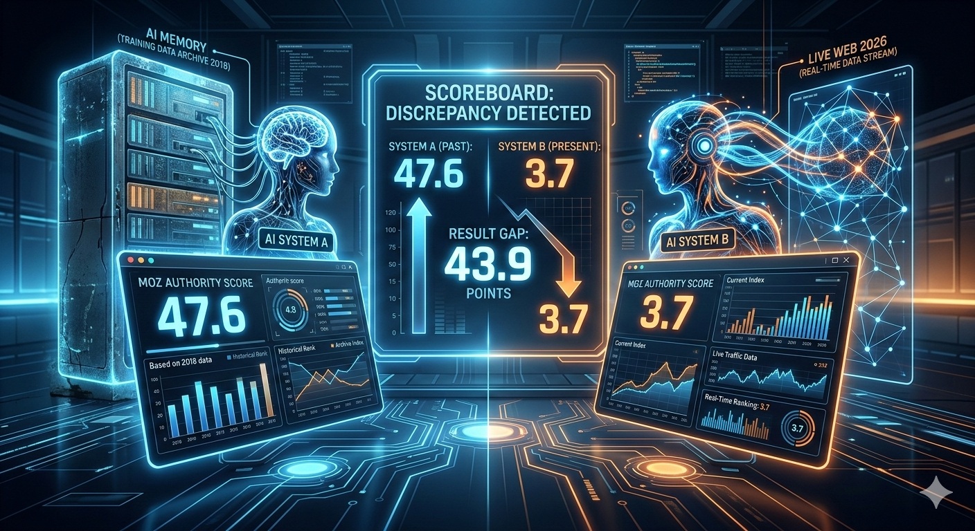 Moz scores 3.7 on Perplexity vs 47.6 on ChatGPT - GEO Brand Citation Index showing AI memory brand gap