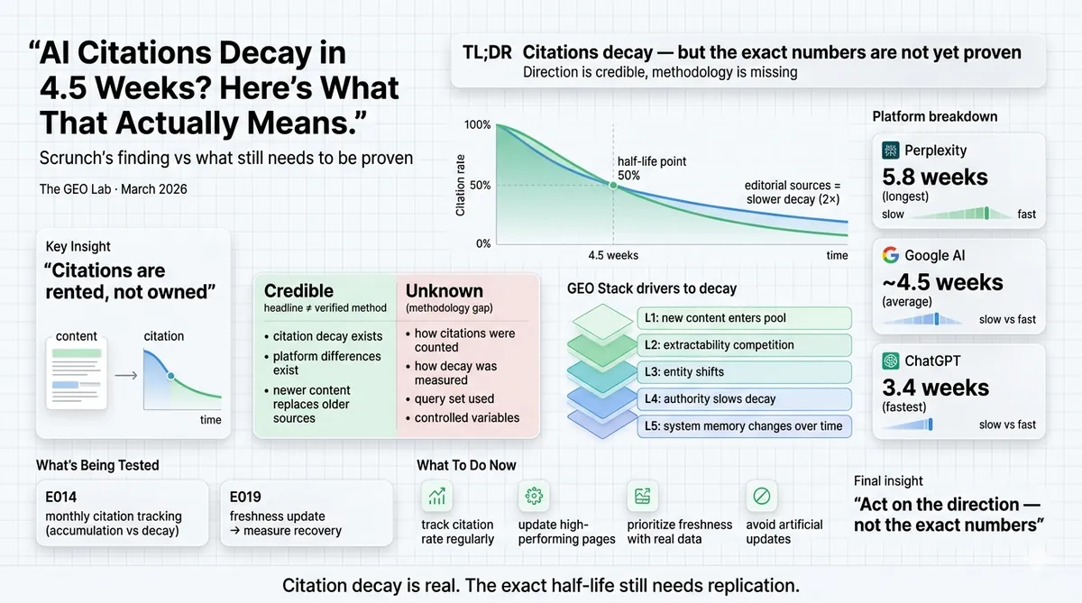 Scrunch Found a 4.5-Week Citation Half-Life. I Am Testing Whether It Holds.