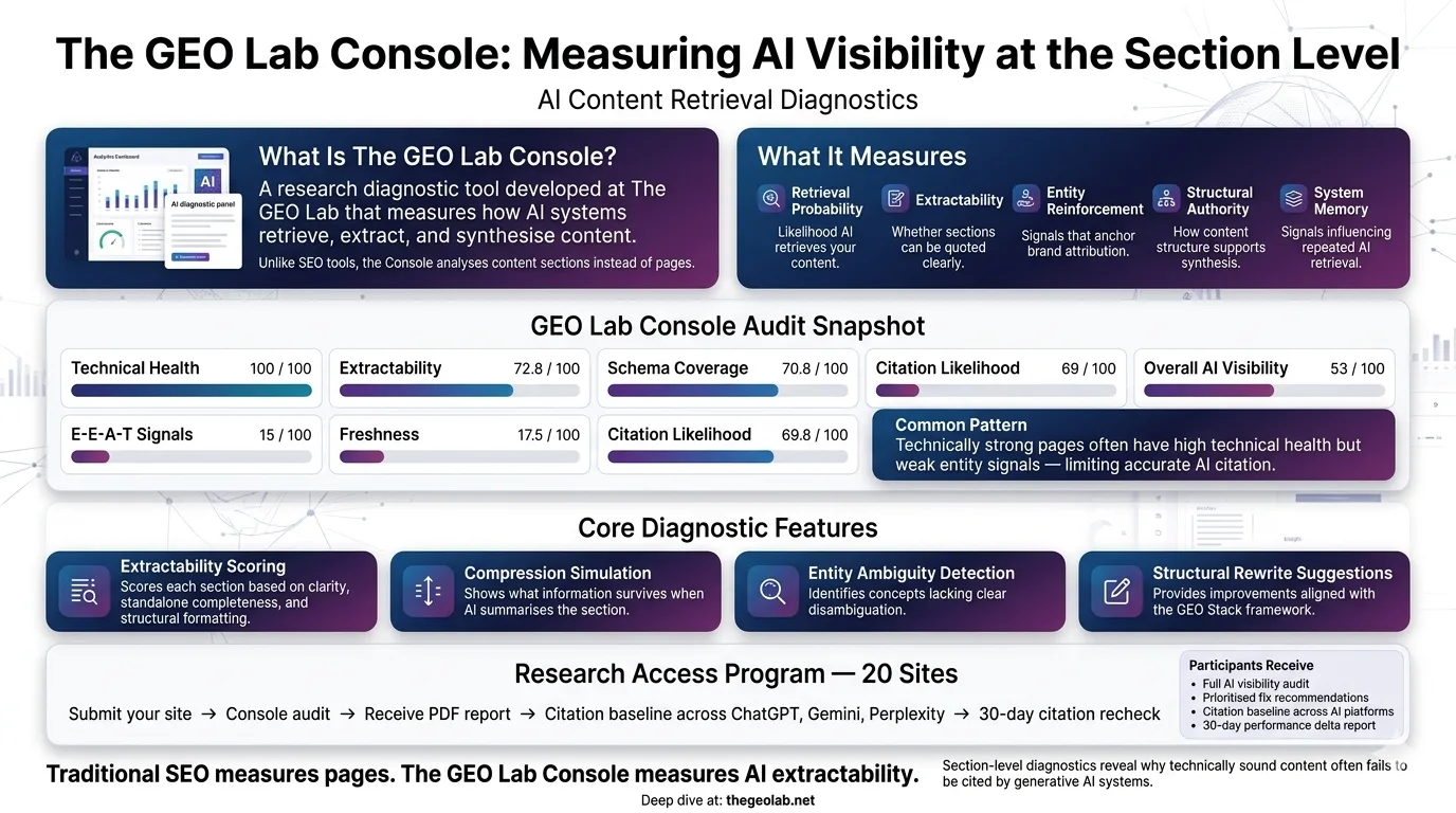 GEO Lab Console 1 GEO Lab AI Visibility Console dashboard