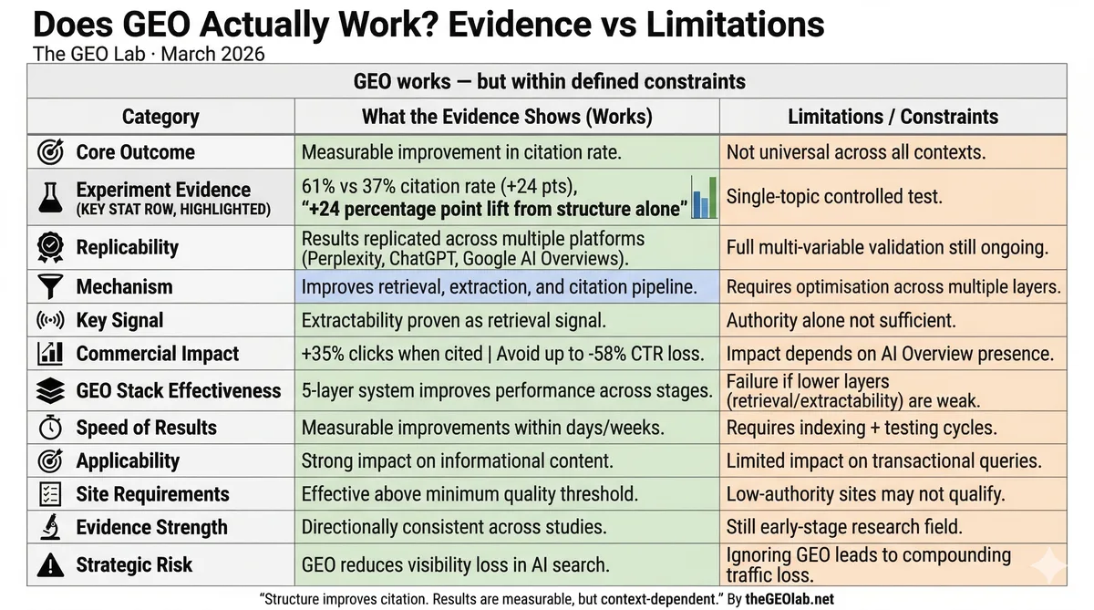 Does GEO work — evidence and limitations from experiments