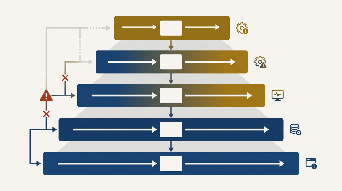 Detailed GEO Stack five-layer framework showing how each layer builds on the previous one from Retrieval Probability through System Memory