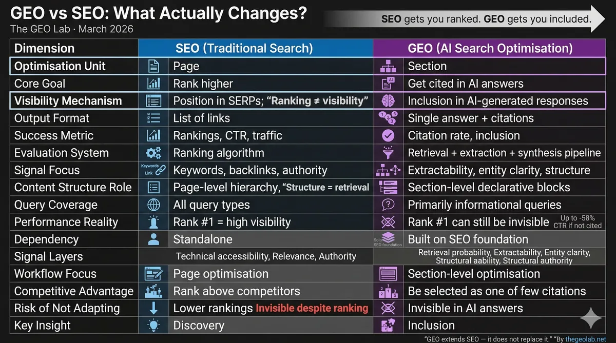 GEO vs SEO — what changes for AI search content strategy