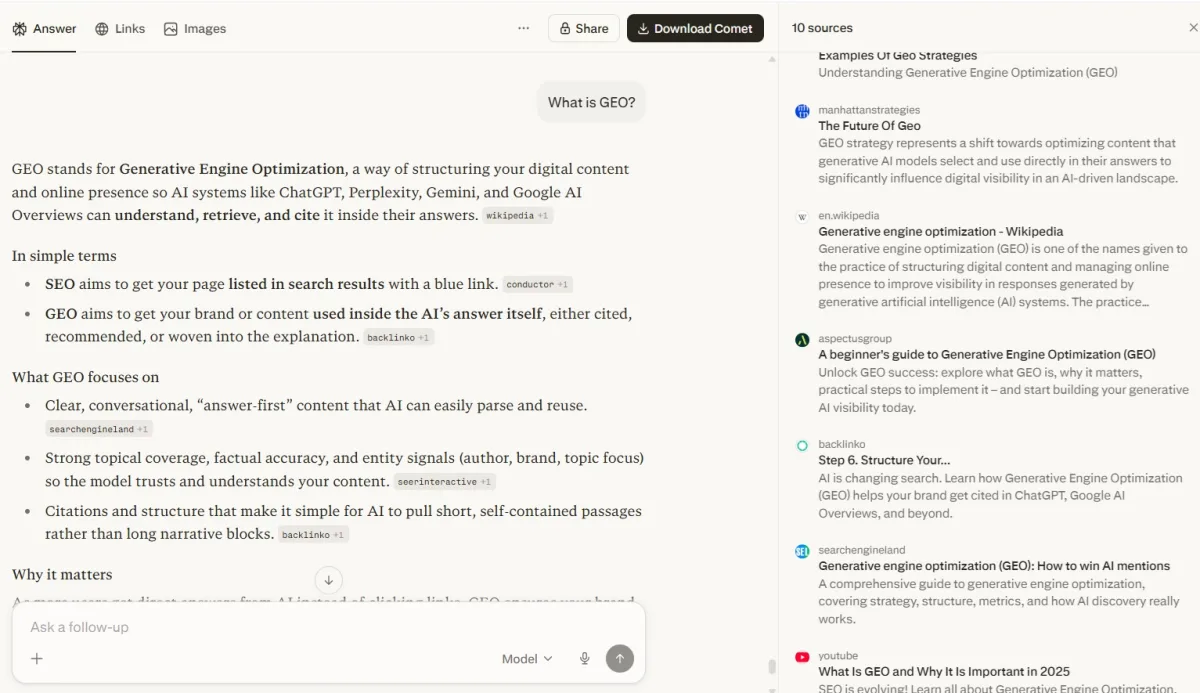 Perplexity search result: What is GEO with thegeolab.net absent from sources