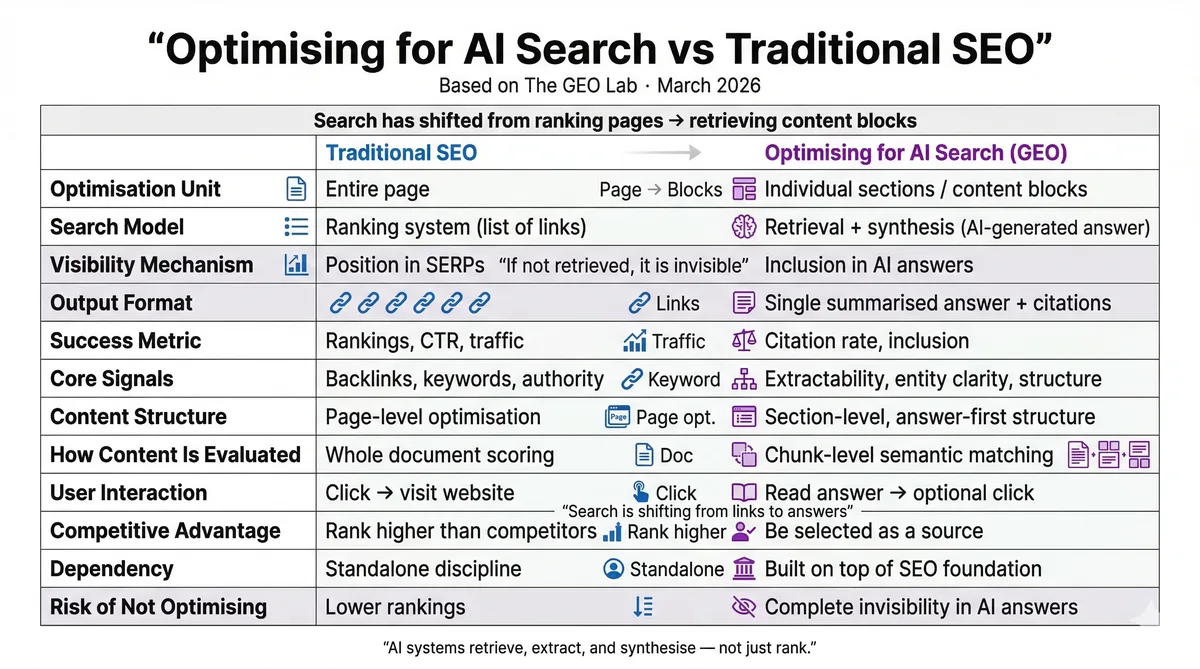 AI search optimisation vs traditional SEO — key differences