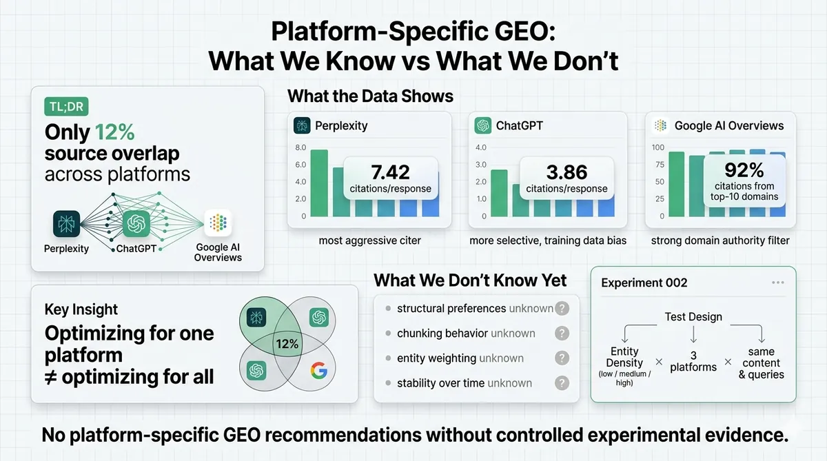 Platform-specific GEO strategies — citation rate differences between Perplexity, ChatGPT, and Google AI Overviews