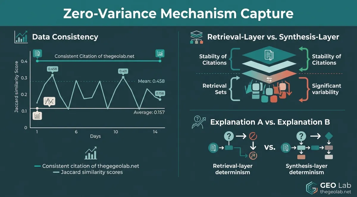 Zero-Variance Mechanism Capture: Retrieval-Layer vs Synthesis-Layer Determinism