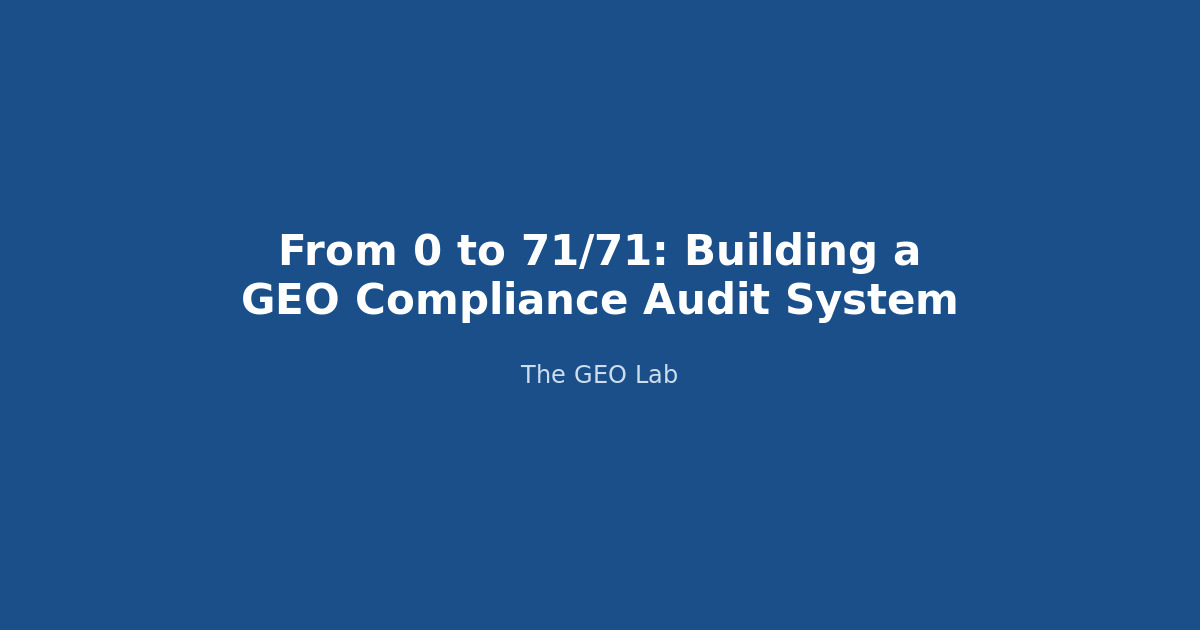 From 0 to 71/71: Building a GEO Compliance Audit System
